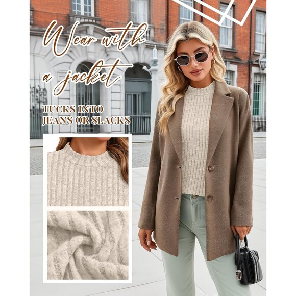 3 Pack Women's Lightweight Sweaters Basic Slim Fitted Mock Neck Long Sleeve - Picture 4 of 5